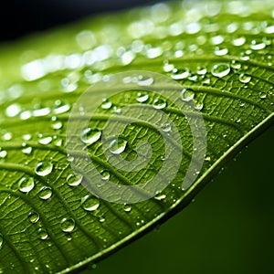Close-up Raindrop On Green Leaf: A Tropical Symbolism Of Eco-friendly Craftsmanship