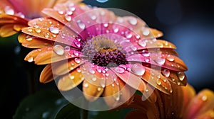 Close up of raindrops on colorful flower in a garden