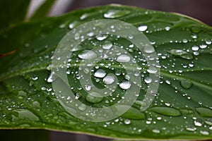 Close up raindrops or dew on green leaf