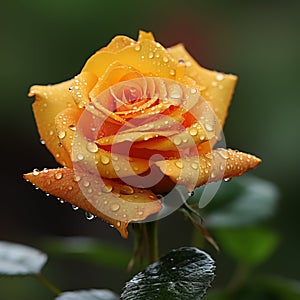 Close-up Raindrops Enhancing the Beauty of Vibrant Yellow Rose and Lush Greenery. 1:1