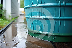 close-up of rainwater collection barrel