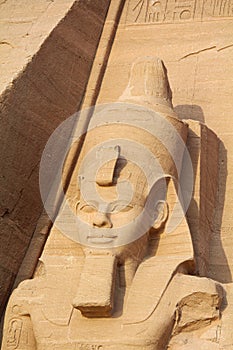 Close-up of Ramesses II statue at Abu Simbel temple