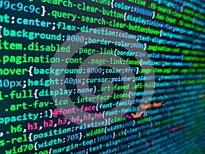 Close up of random computer code comprised of numbers and letters. Programming code abstract background screen of software.