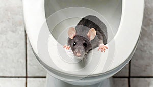 Close-up of a Rat Coming Out of the Toilet Bowl - Generative Ai