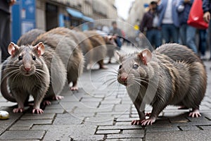 Close up of rats in the streets of Paris