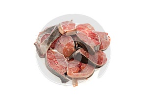 Raw catfish in plate on white background
