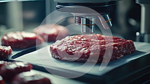 Microscope Examining Fresh Meat Samples.Generative AI