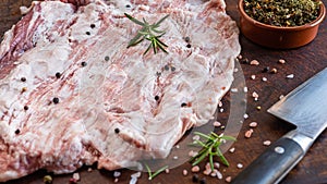 Close up of raw pork Secreto de ventresca pure iberico