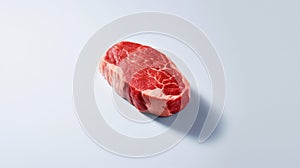 Close-up raw rib eye steak isolated on gray background. Generative AI