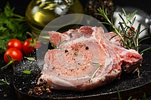 Close up of a raw steak on a plate