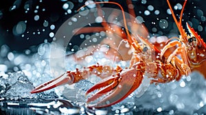 Closeup RAW Style of Fresh Scottish langoustines on ice premium shellfish