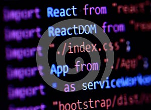 Close-up of React, Javascript programming source code