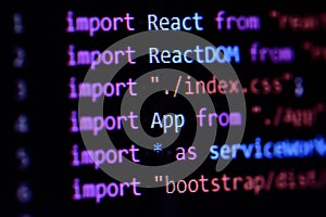 Close-up of React, Javascript programming source code