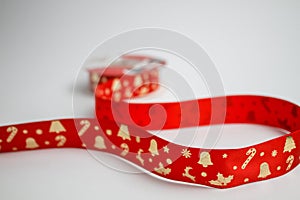 Close up read and golden Christmas ribbon
