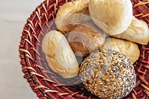 Ready to eat little breads in wicker basket