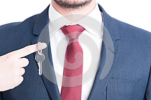 Close-up of real estate agent necktie showing keying