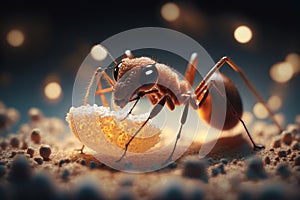 Close up Realistic Ants finding food, Created with Generative Ai