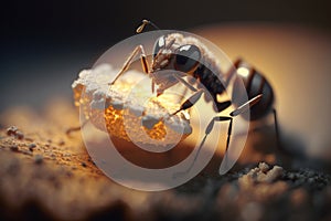 Close up Realistic Ants finding food, Created with Generative Ai