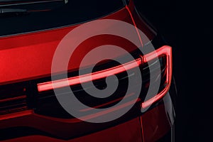 Close-up of the rear light of a modern car. Led optics of the car. Detail on the rear light of a car. Car detai