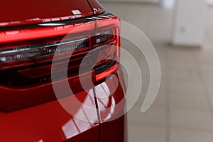 Close-up of the rear light of a modern car. Led optics of the car. Detail on the rear light of a car. Car detail