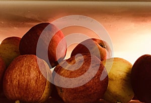 Close up red apples in the fridge.