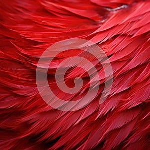 A close up of a red bird's feathers with some white, AI