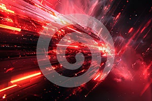 A close up of a red and black patterned surface with a glowing red light