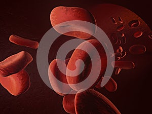 Close up of red blood cells flowing inside vessels - 3D illustration