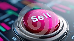 A close up of a red button with the word sell on it, AI