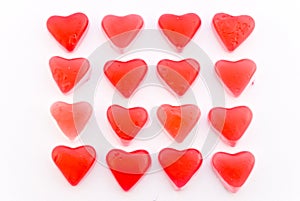 Close up red candy hearts in square