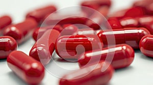 Close-up of red capsules on white background