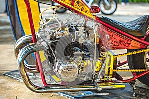 Close up of a red car engine