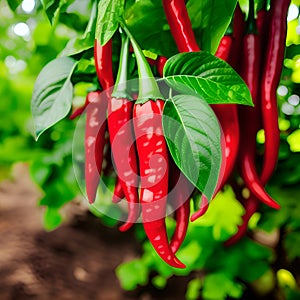 close up red chili in a farm