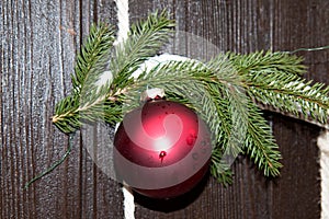 Close up of a red christmas ball on an outdoor christmas decoration at home in niederlangen emsland germany