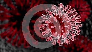 Close up of Red Coronavirus in human lung background. Medical and health care concept. COVID-19 influenza epidemic. 3D