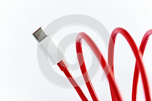 Close-up of red USB Type-C cable
