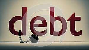 Close up of red debt text