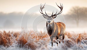 Close-up of a Red deer stag in winter