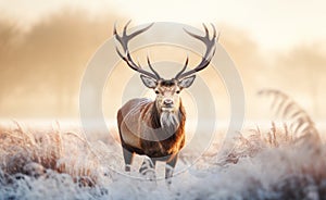 Close-up of a Red deer stag in winter