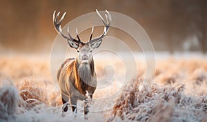 Close-up of a Red deer stag in winter