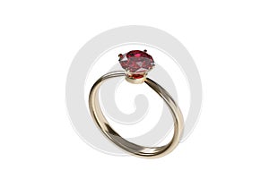 Close up red diamond ring isolated on white background.