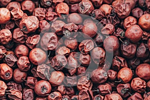 Close Up of Red dried jujube. Ziziphus mauritiana, also known as Chinese date, ber, Chinee apple, jujube, Indian plum, Regi pandu