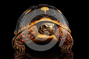 Close-up of Red-footed tortoises, Chelonoidis carbonaria, Isolated black background