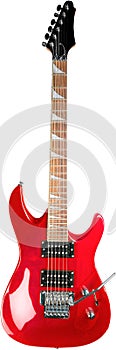 Close-up of red guitar isolated on white