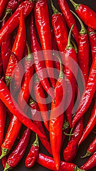 Close up of red hot chili peppers texture background, copy space