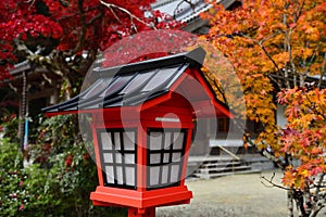 Close-up red lantern in autumn season in the japanese garden in Minoo park, Japan