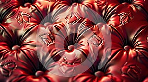 A close up of red leather with diamonds