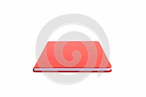 Close up red leather notebook on white background