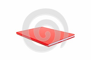 Close up red leather notebook on white background
