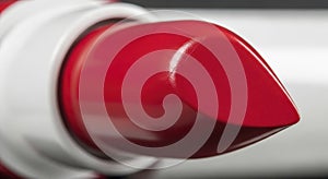 Closeup of red lipstick tube